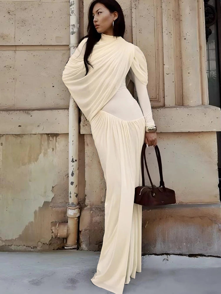 Elegant Ruched Shawl Dress