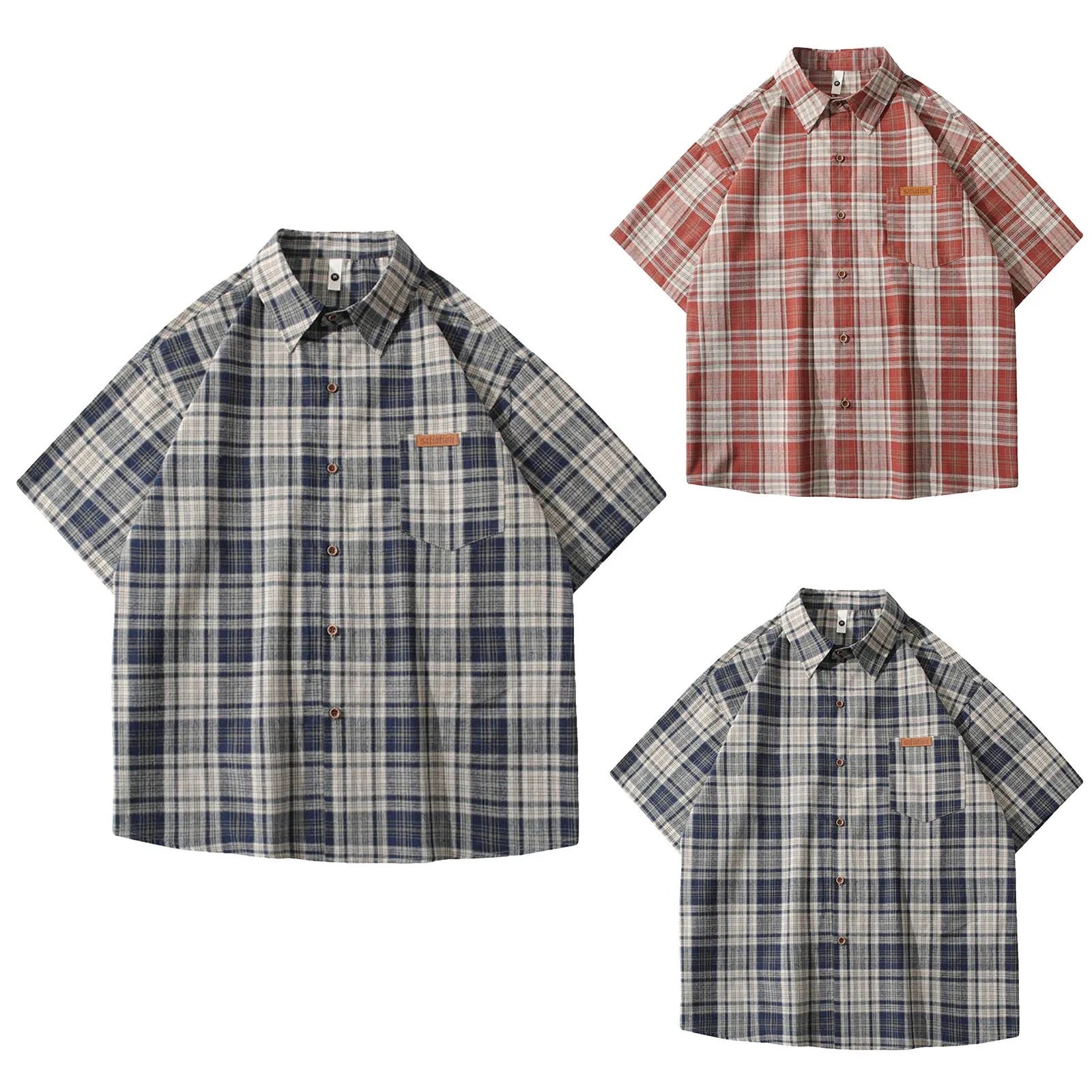 Men’s Loose Plaid Linen Button Down Shirt