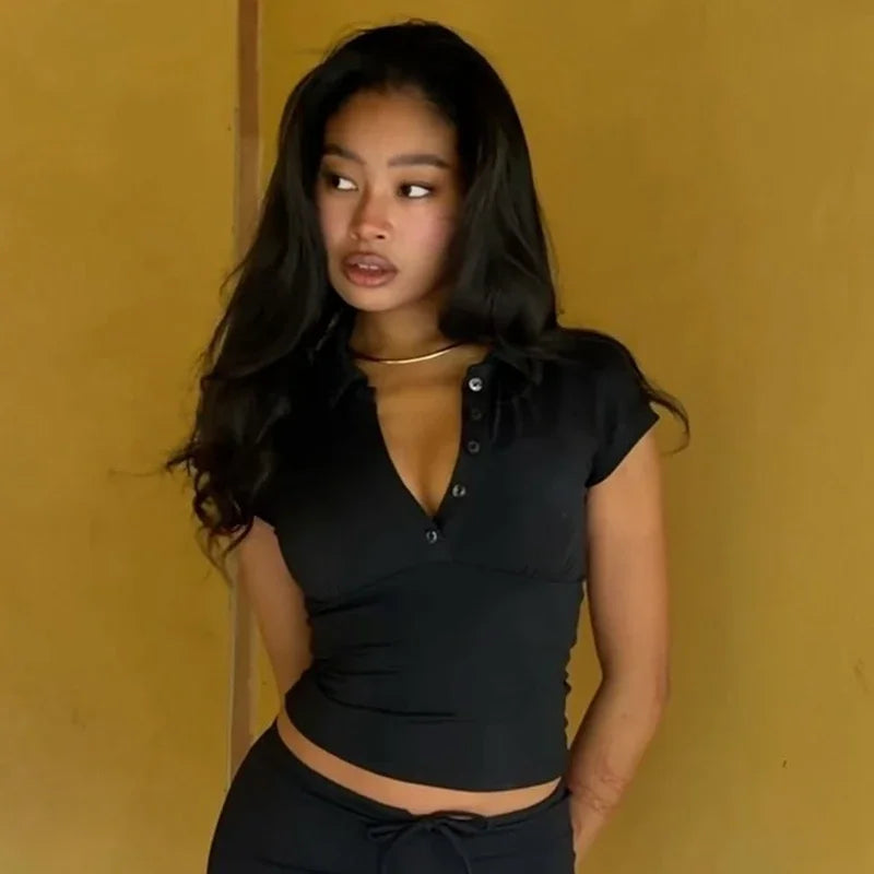 Women's Polo Neck Crop T-Shirt