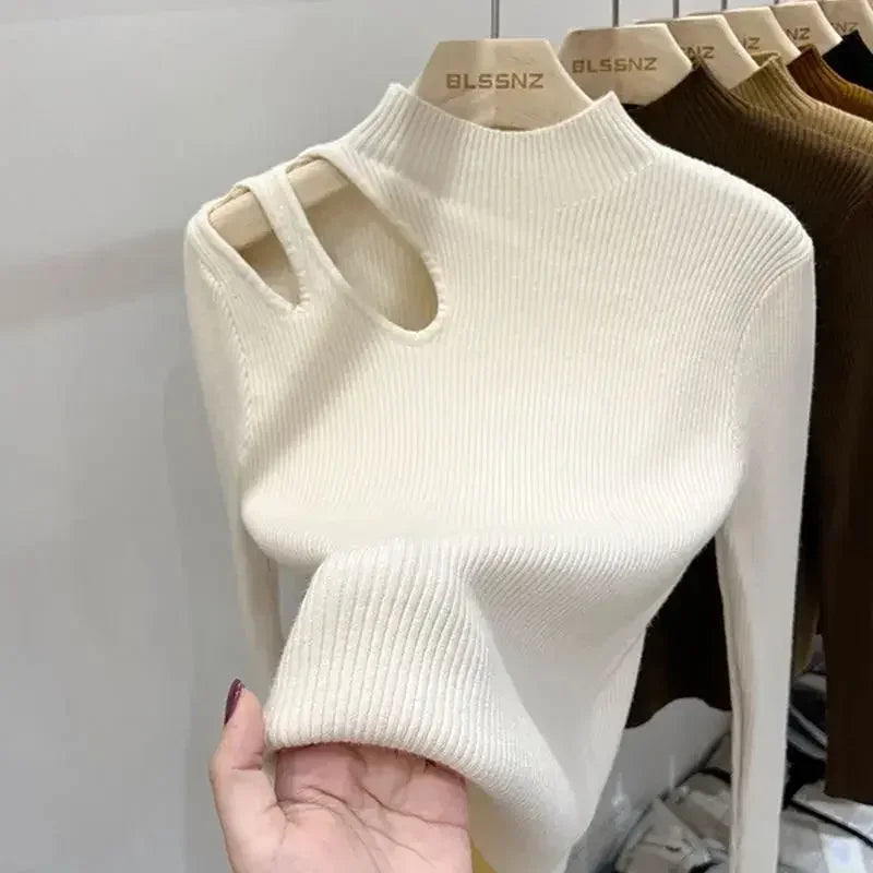 Hollow-Out Turtleneck Sweater