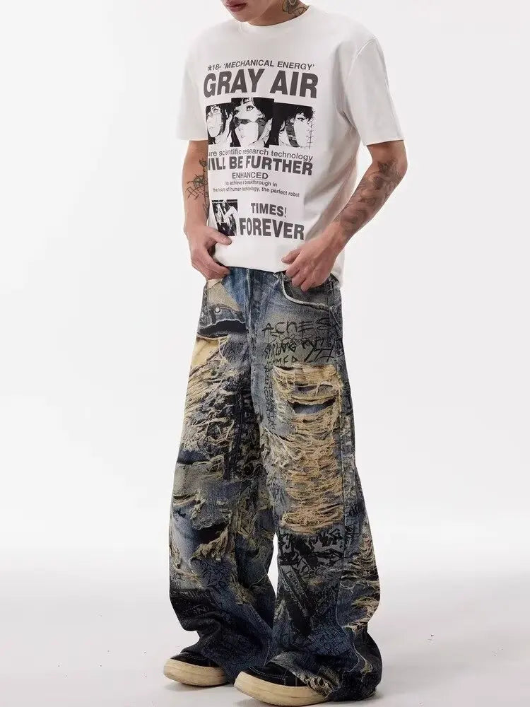 Men's Graffiti Distressed Jeans