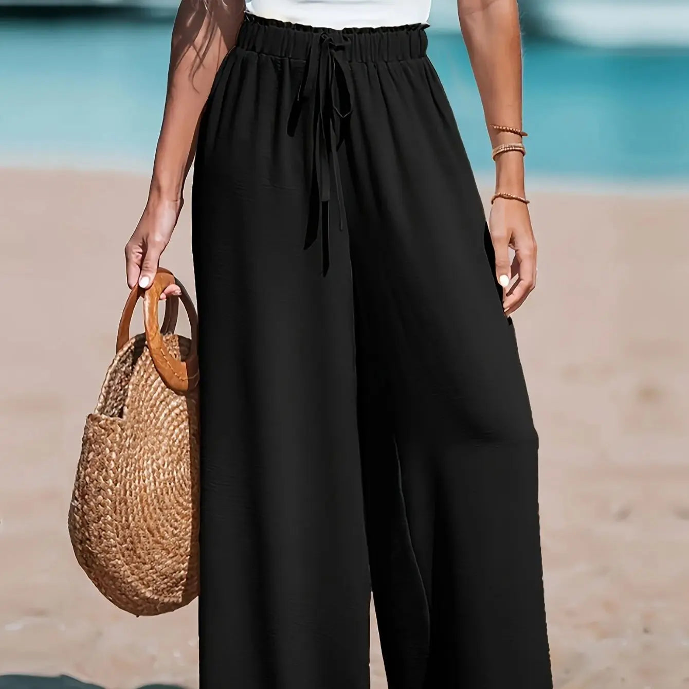 Women Wide Leg Elastic Waist Pants