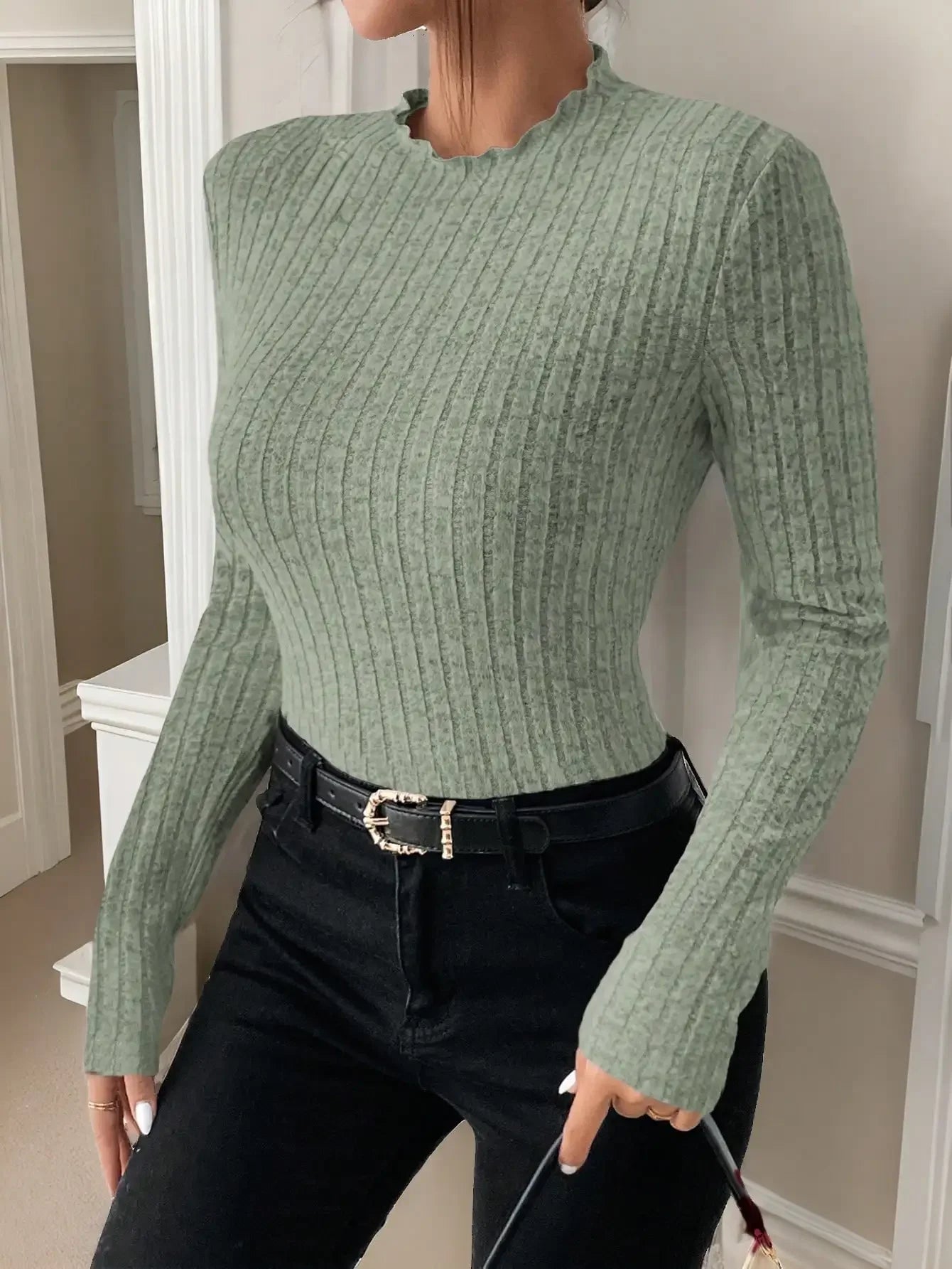 Ruffle Neck Knit Top