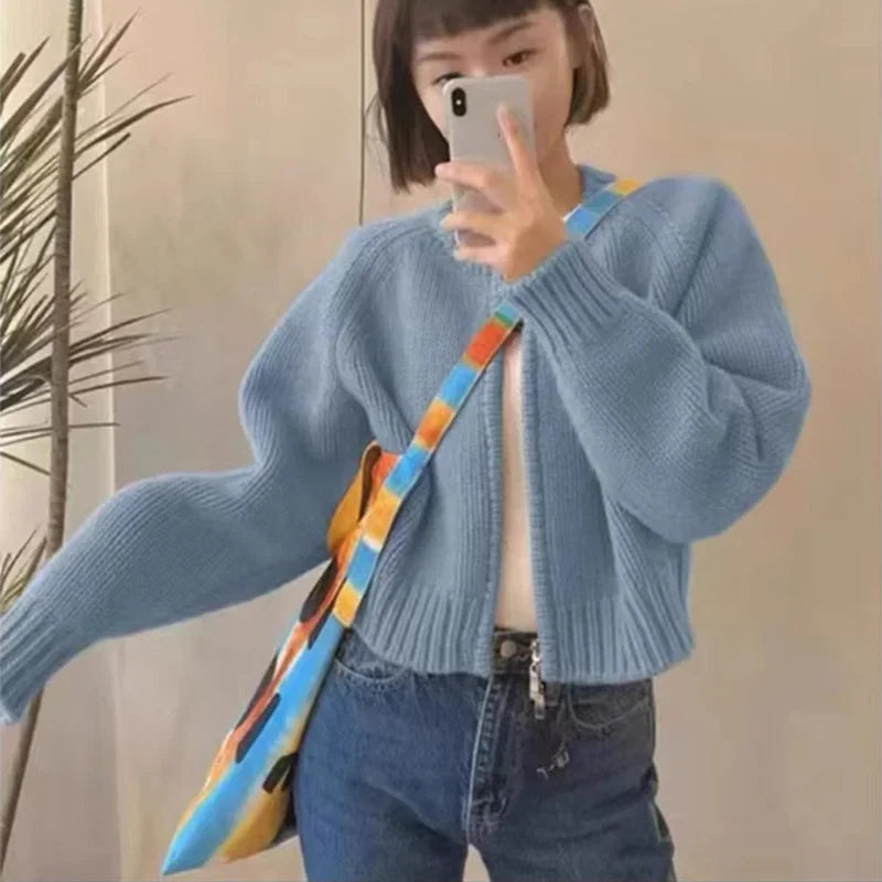 Cropped Zipper Knit Jacket