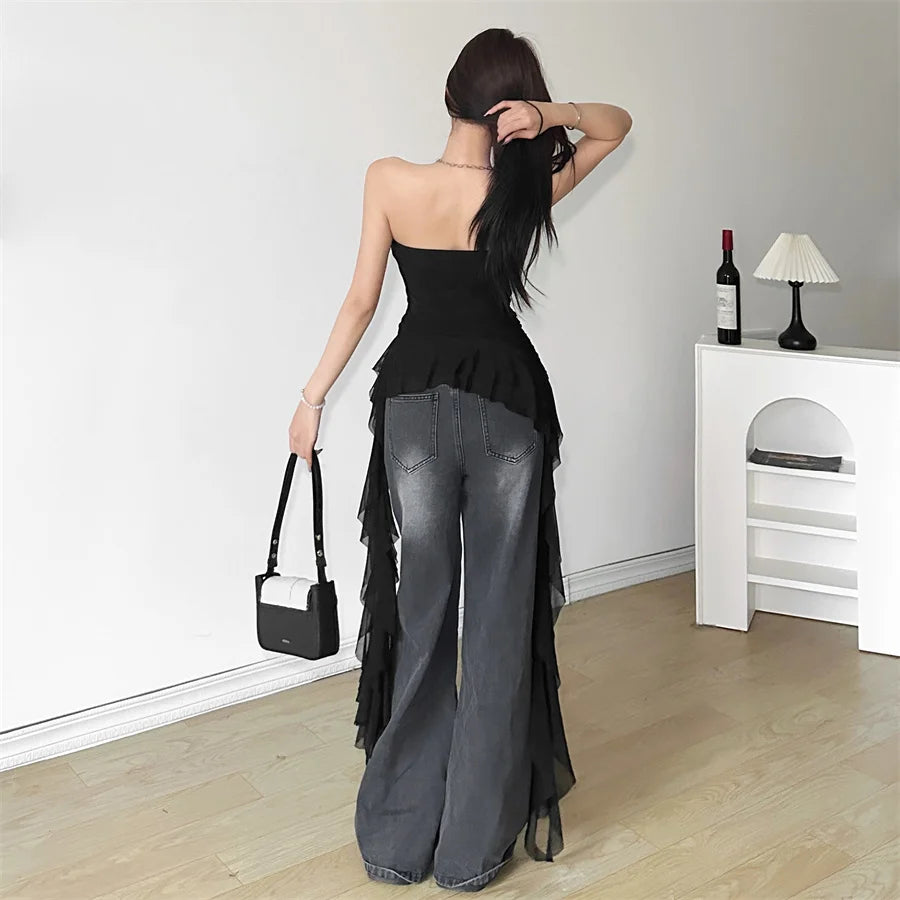 Ruched Tassel Chest Wrap Vest