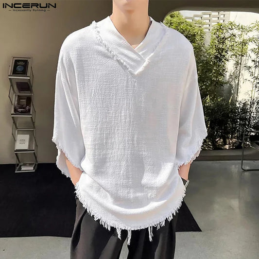 Men’s Oversize V-Neck Tassel T-Shirt