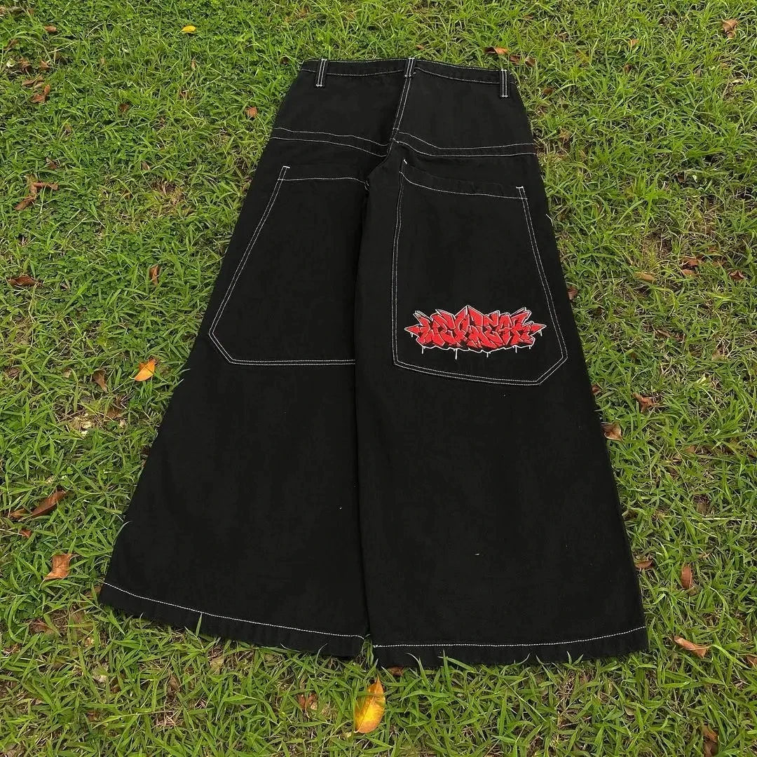 Y2K Cherry Blossom Embroidered Wide-Leg Jeans