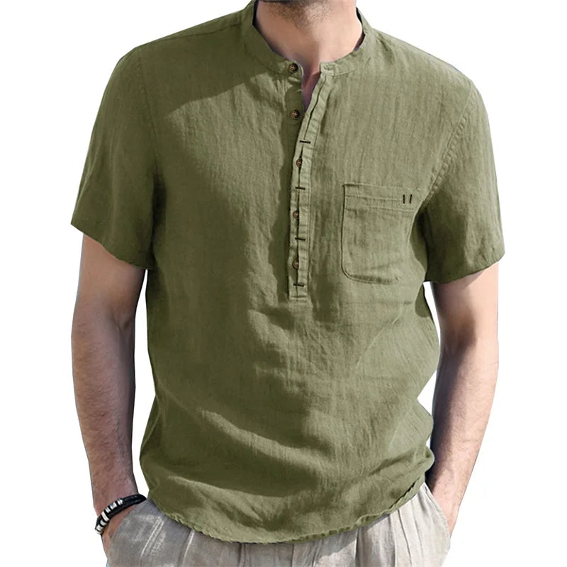 Men's Linen Henley Shirt