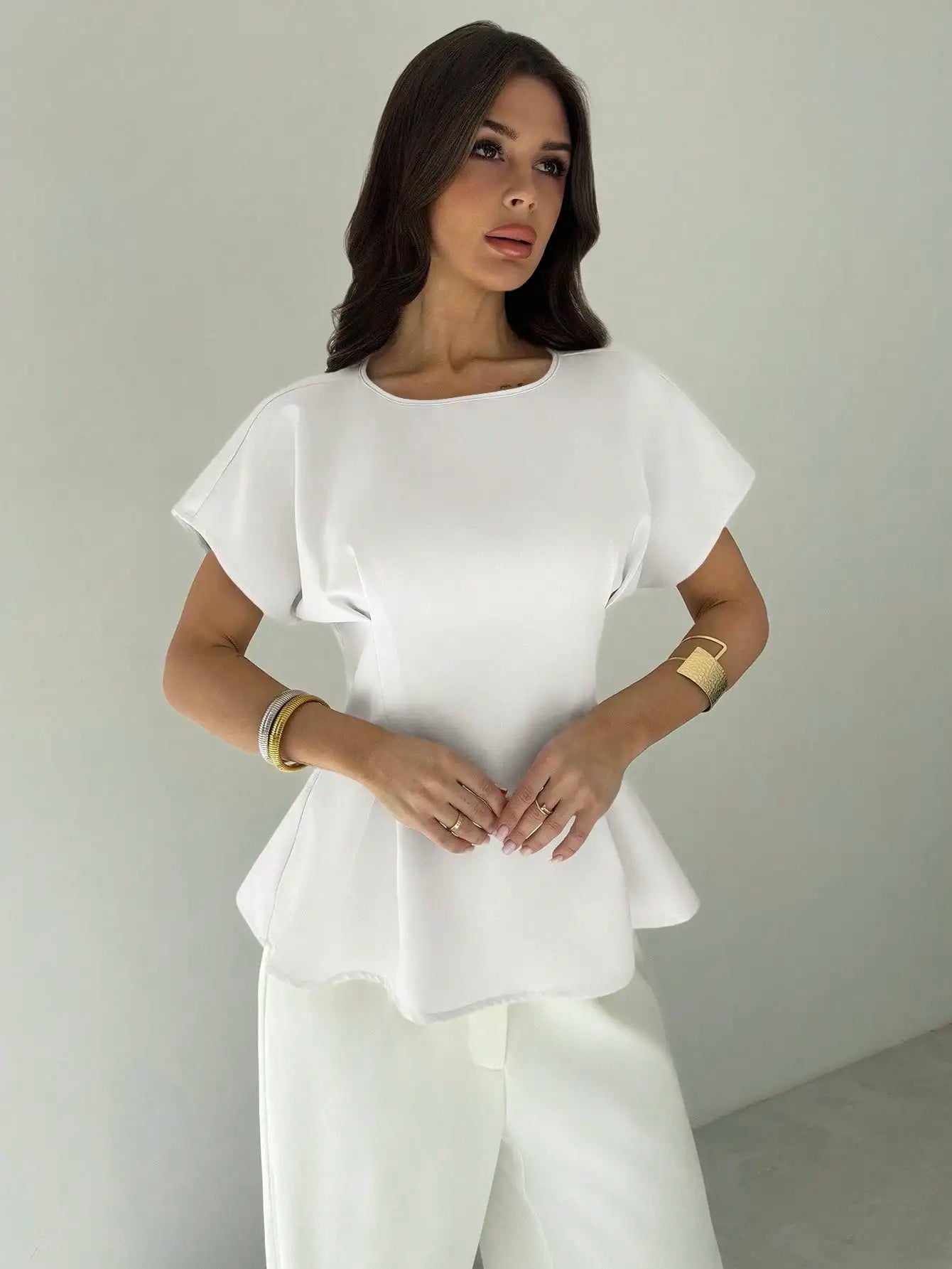Women Minimalist Black Peplum Blouse