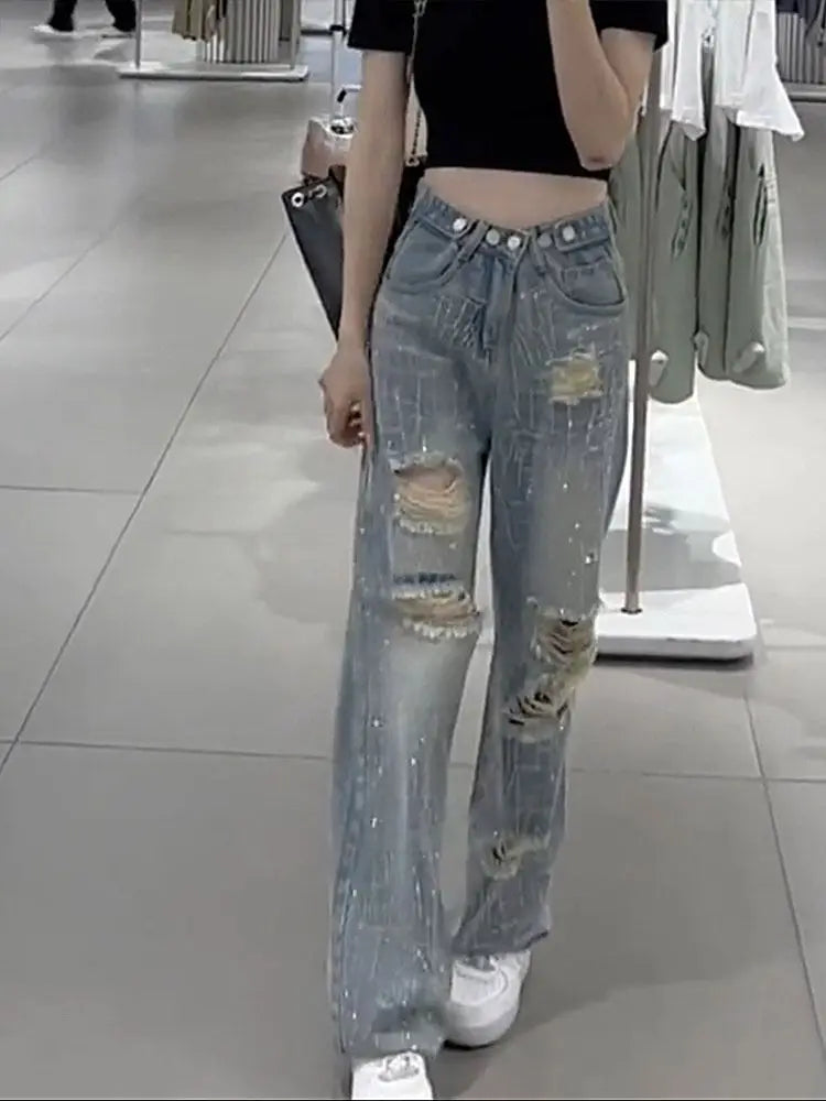 Women Cowboy Wide Leg Jeans