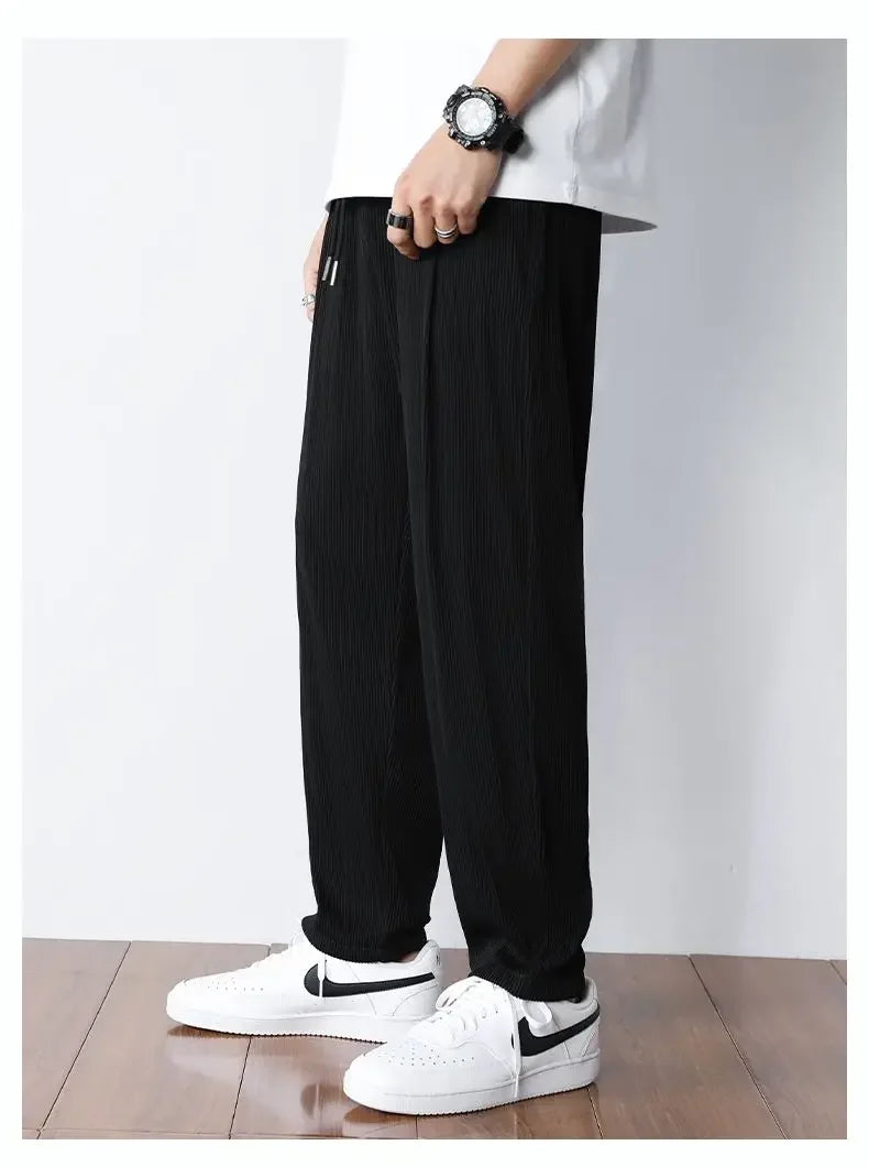 Men’s Summer White Ice Silk Wide-Leg Casual Pants