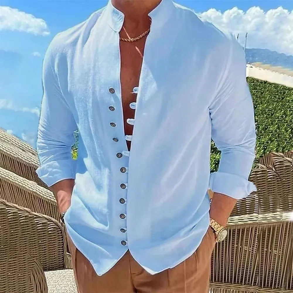 Men Linen Shirt Button Up