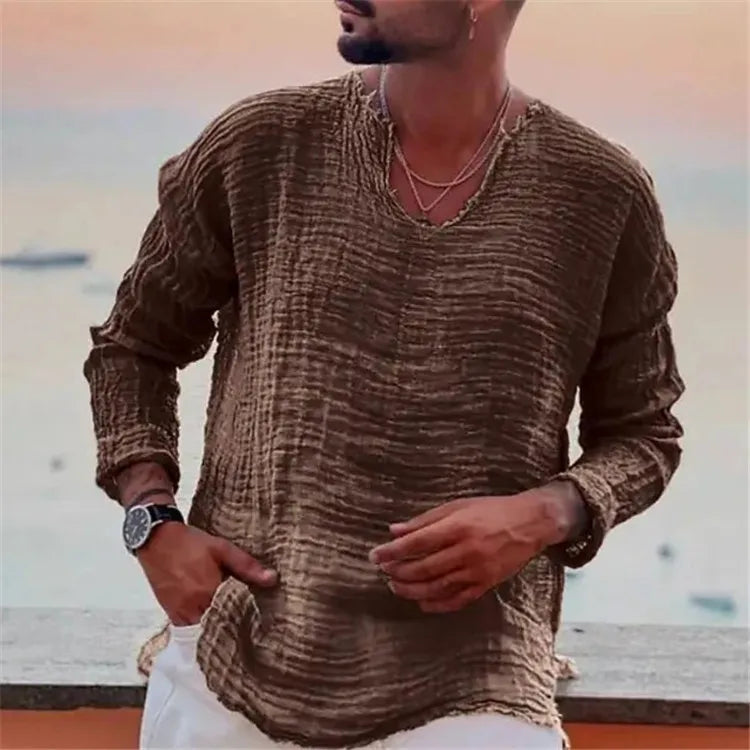 Men's V-Neck Linen Shirt