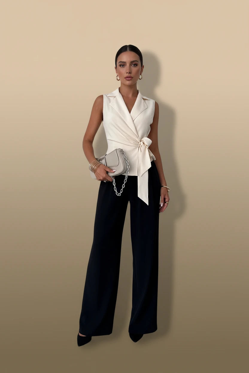 V-Neck Waist Belt Casual Top