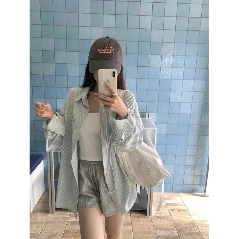 Women's Striped Lapel Blouse