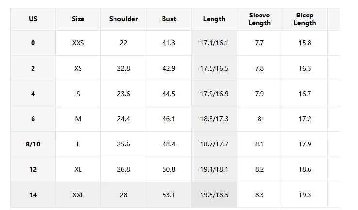 Size guide for Women's Plaid Crop Shirt