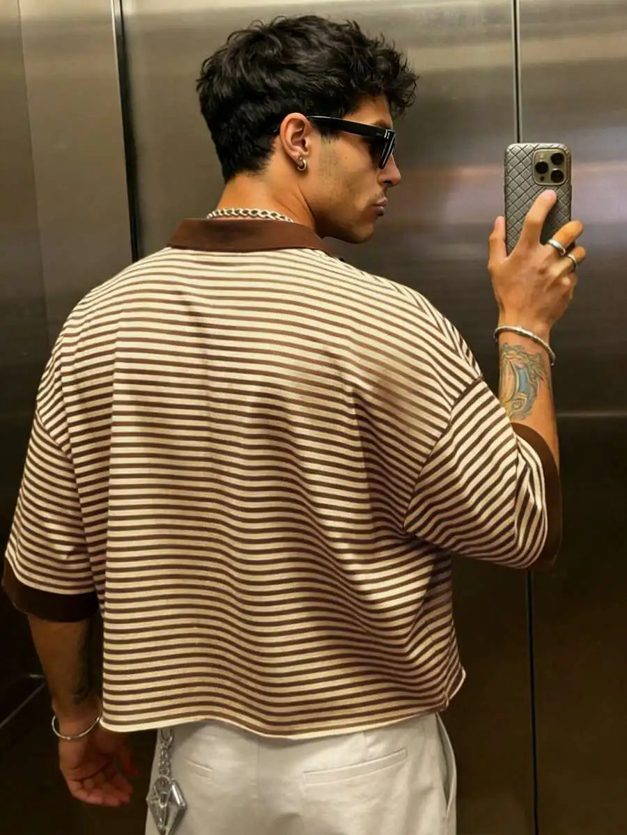 Men's Brown Striped Cropped t-shirt
