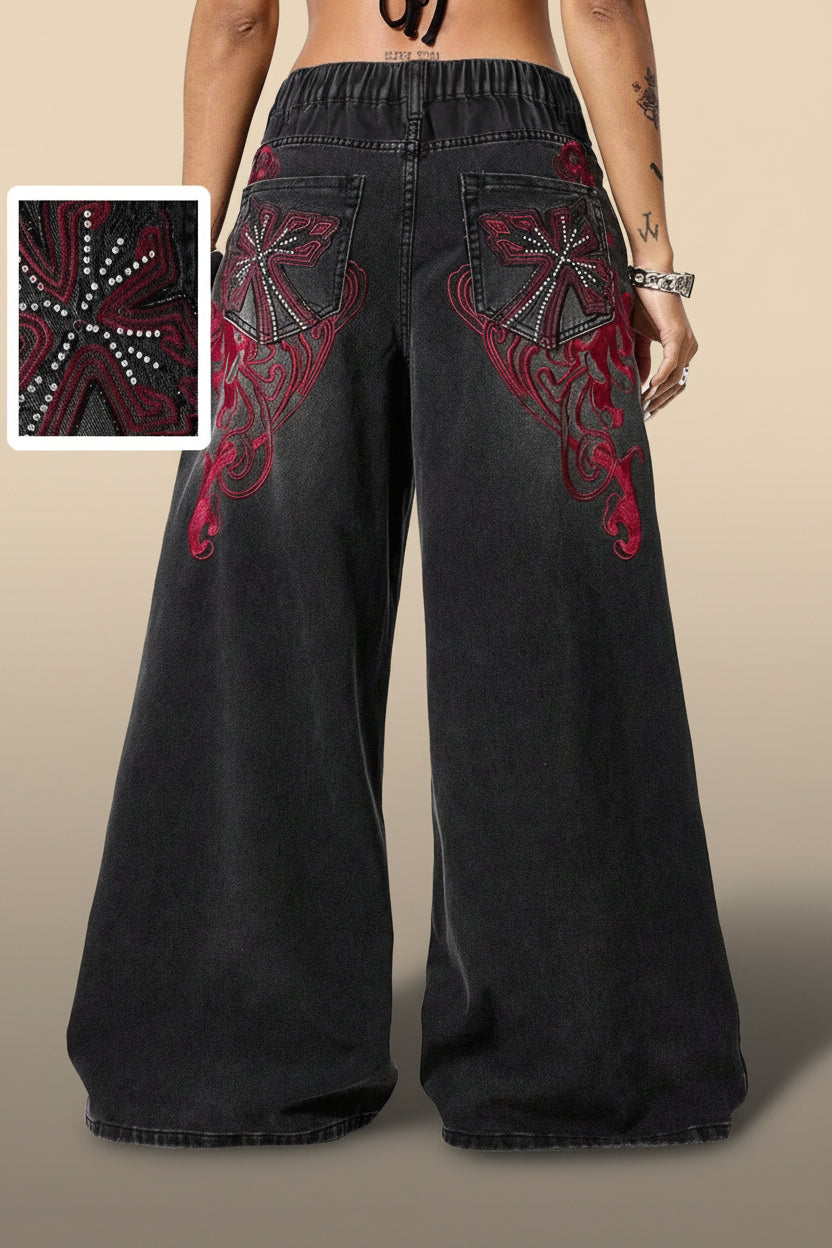 Women Black Embroidery Gothic