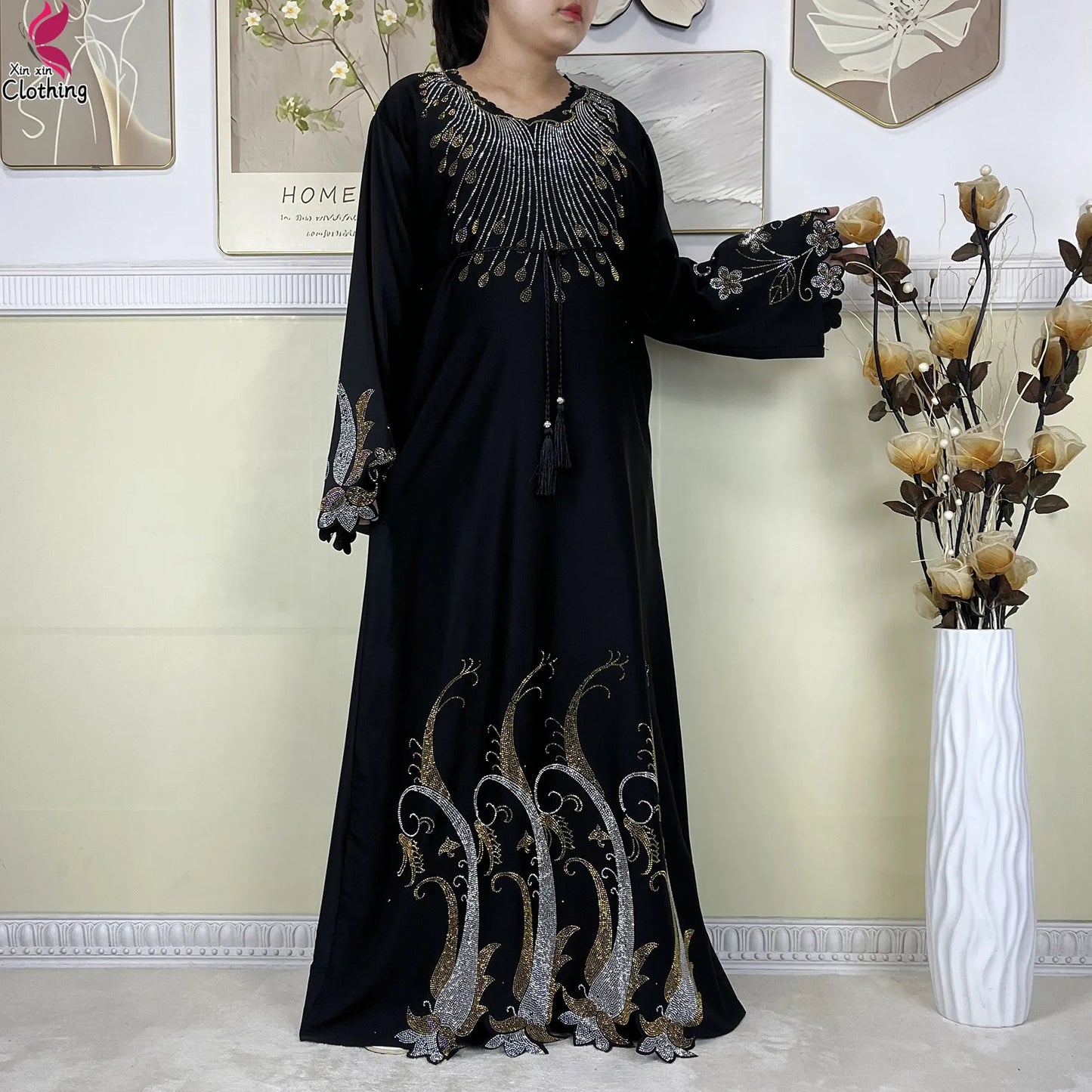 Elegant Women’s Chiffon Diamond Abaya Dress