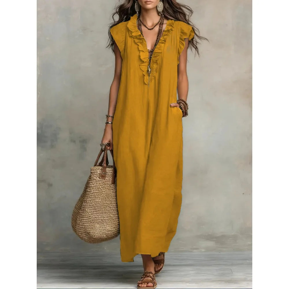 Women's Ruffle Linen Maxi Dress