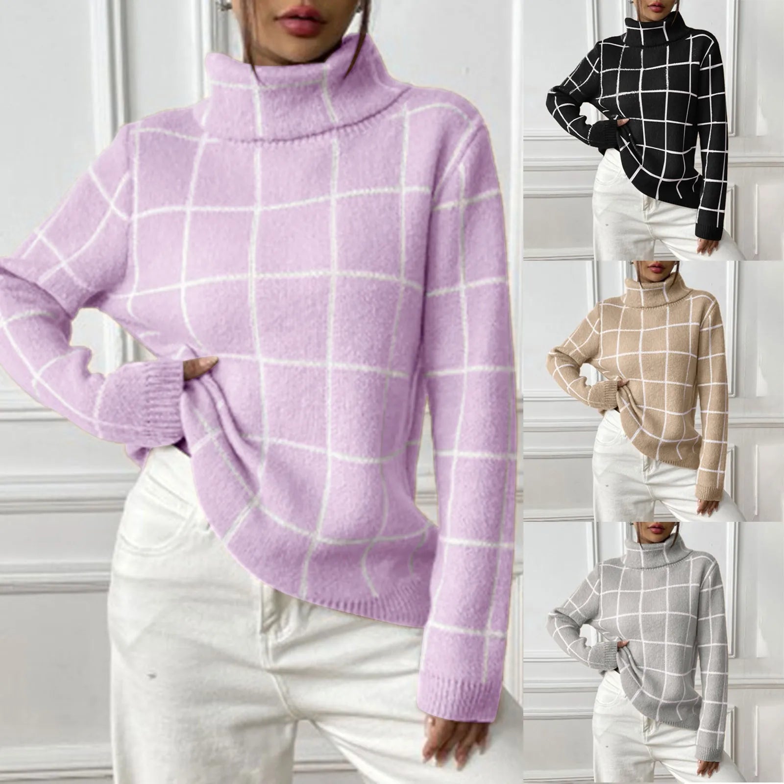 Plaid Turtleneck Sweater