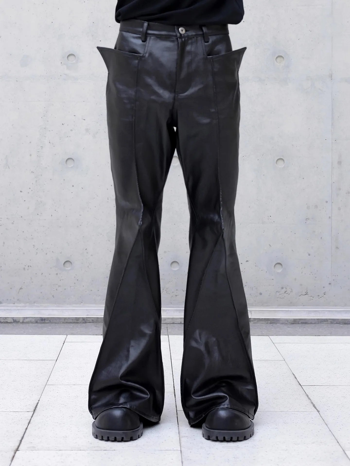 Black Flare Leather Pants