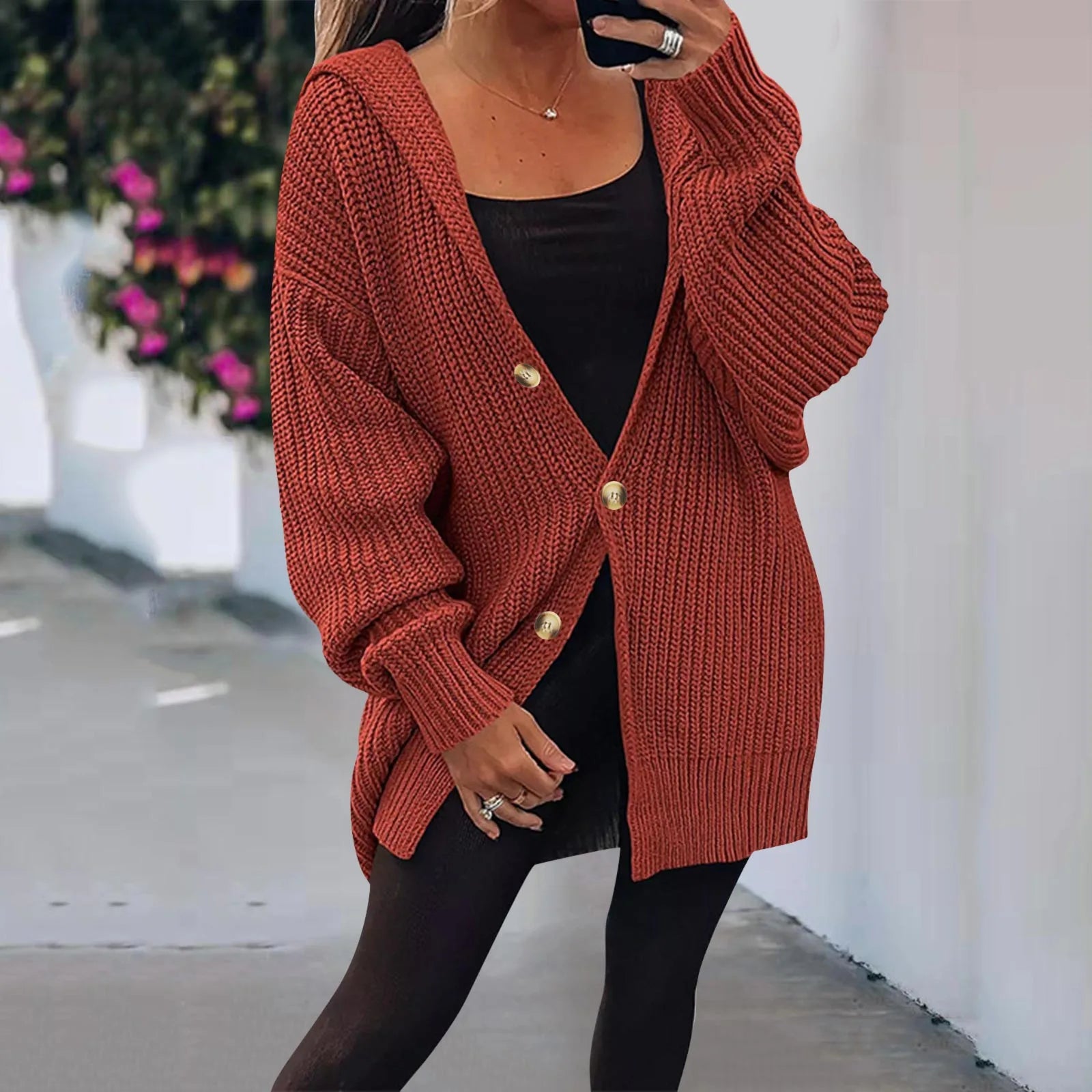 Hooded Knit Cardigan Coat