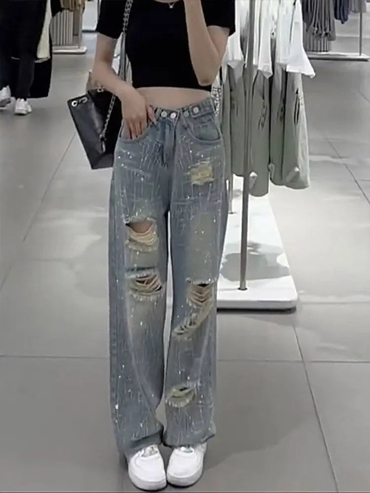 Women Cowboy Wide Leg Jeans