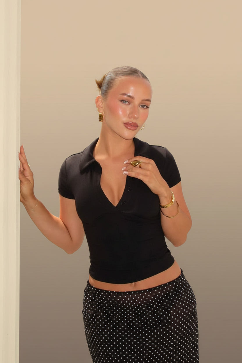 Women's Polo Neck Crop T-Shirt