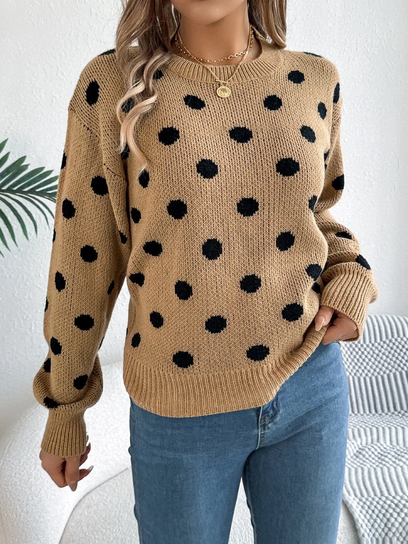 Polka Dot Contrast Sweater