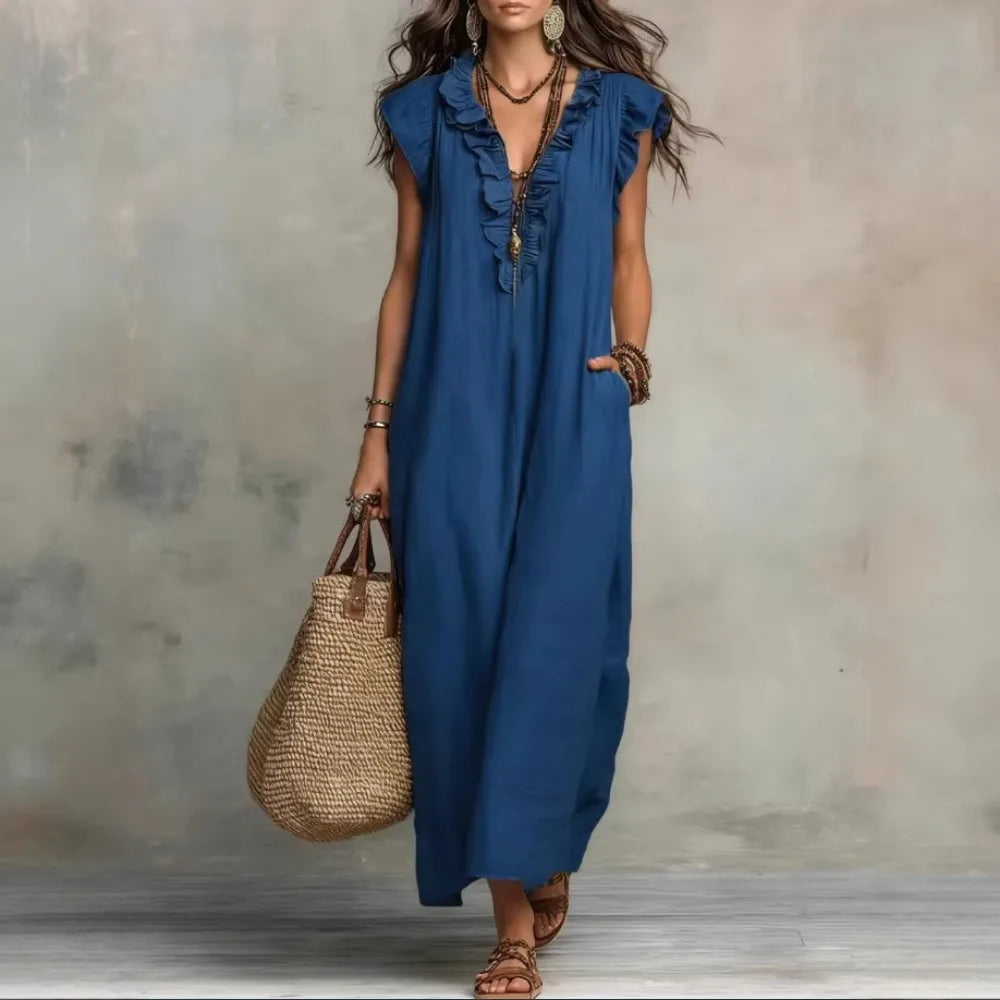 Women's Ruffle Linen Maxi Dress