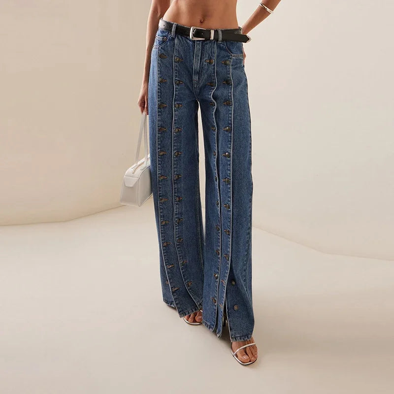 Women Vintage Button Fly Denim Jeans