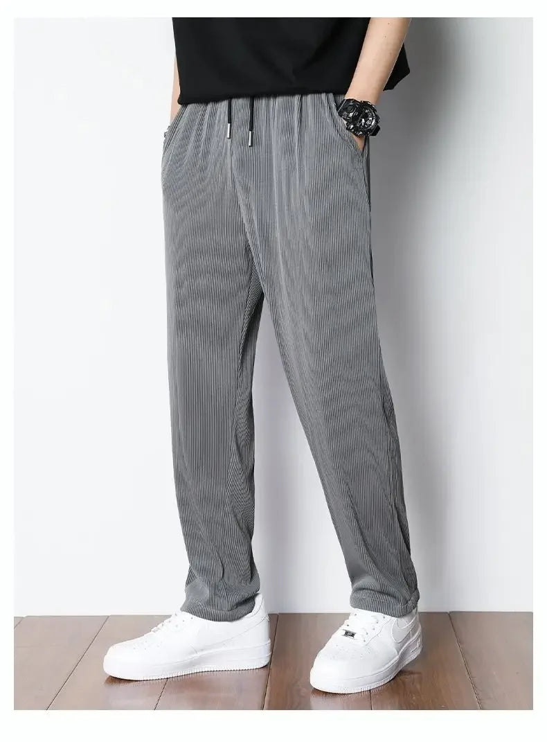 Men’s Summer White Ice Silk Wide-Leg Casual Pants