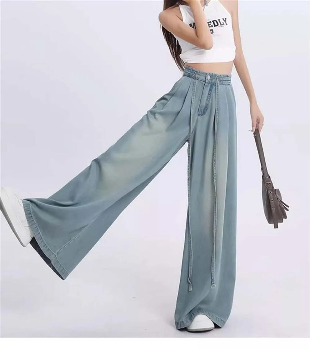 Women Wide Leg Elastic Waist Jeans