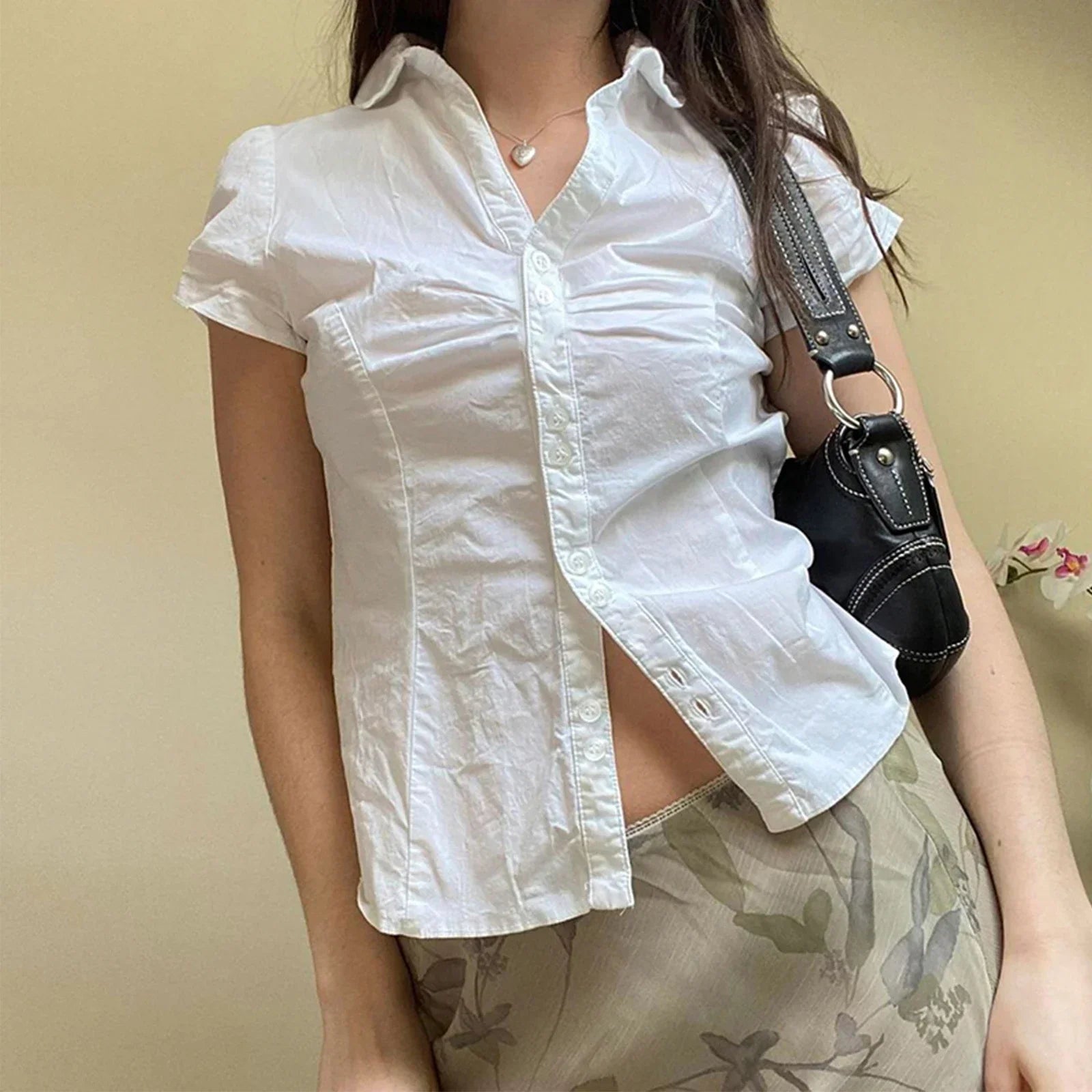 Women's Kawaii Shirred White Shirt