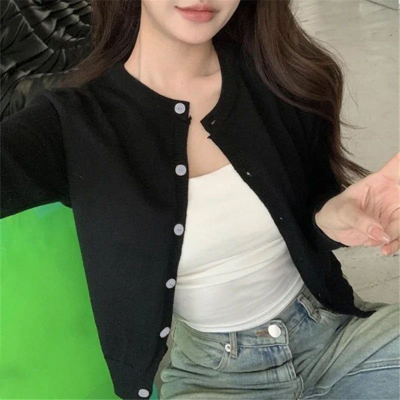 Red Crop Knit Cardigan