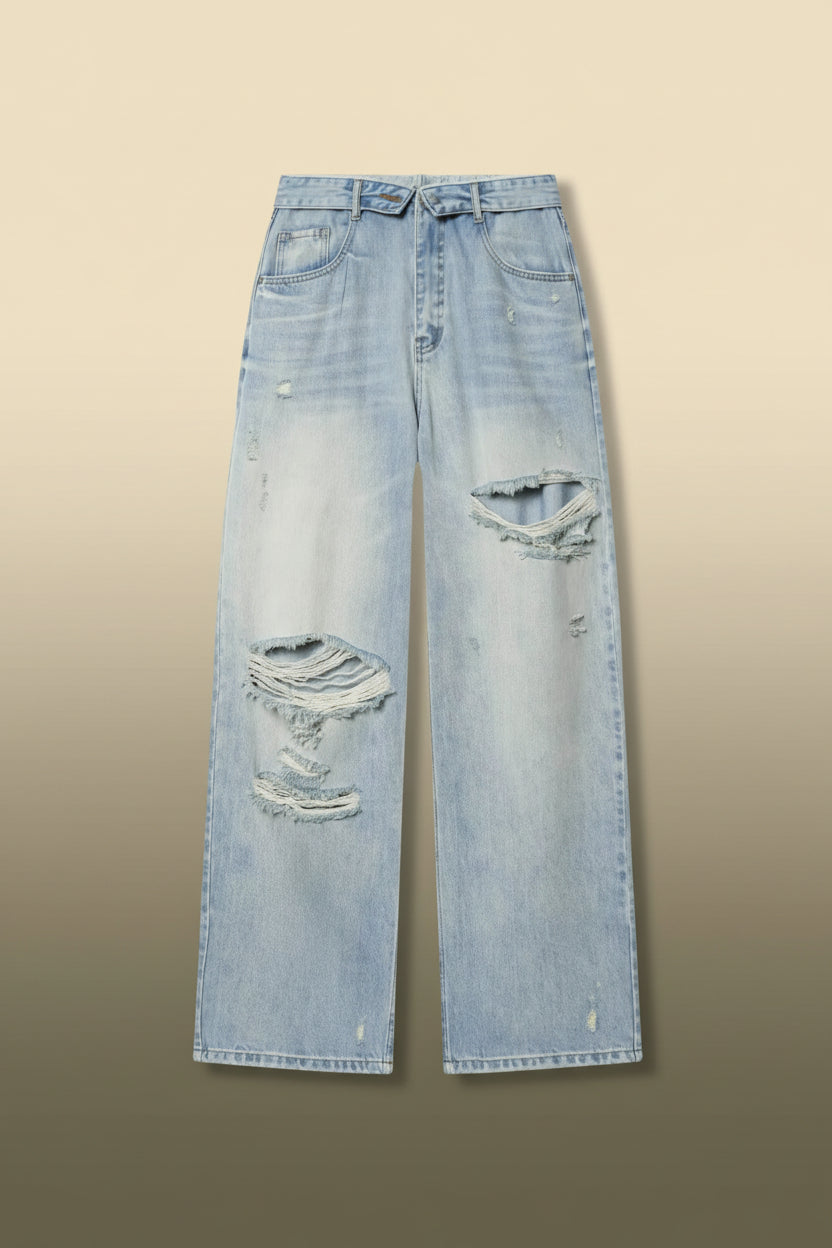 Women Elegant Ripped Denim Pants