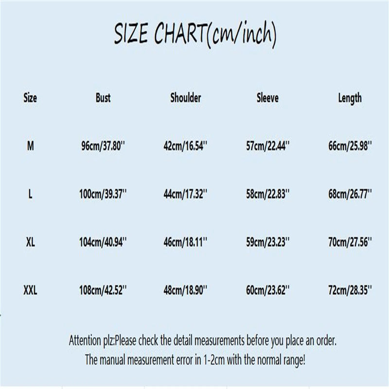 Size guide for Men’s Casual Graphic Long Sleeve T-Shirt