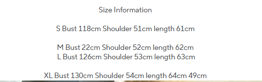 Size guide for Fur Collar Zip Hoodie