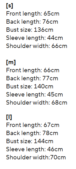 Size guide for Quilted Turtle Neck Jacket